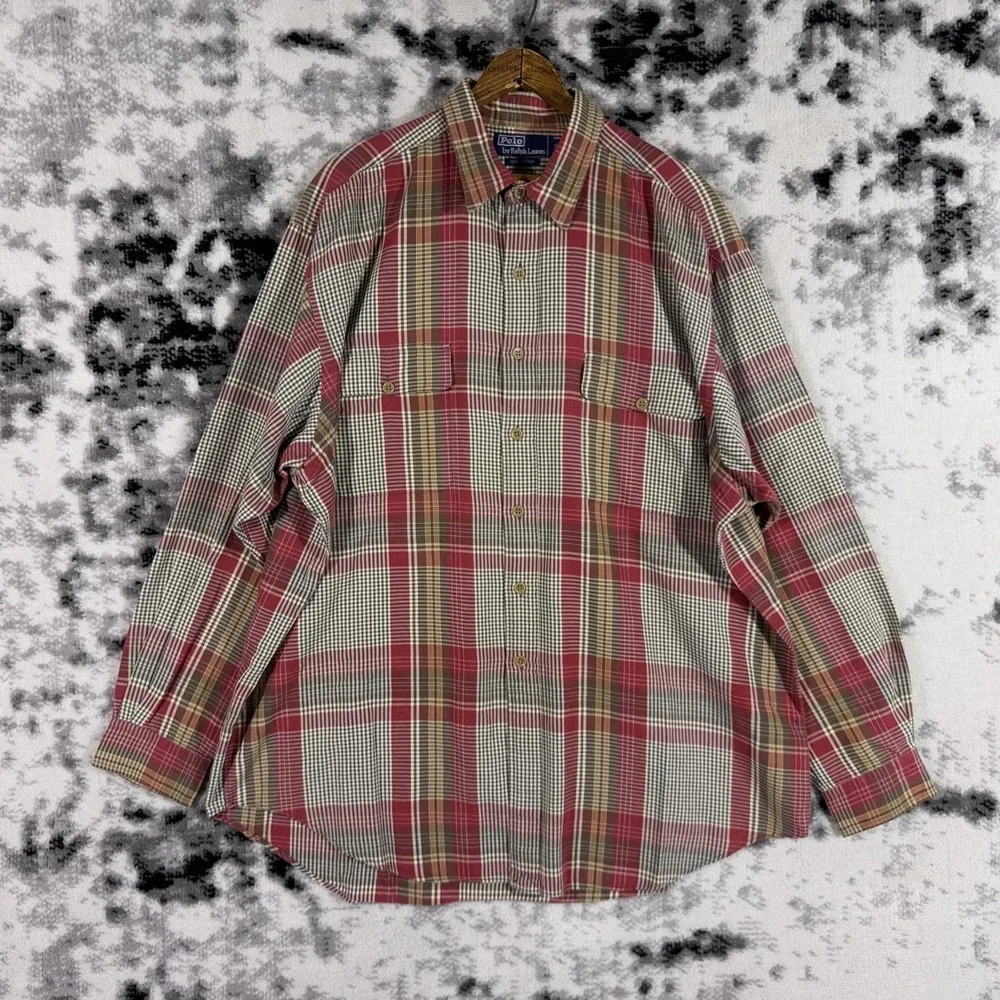 Polo Ralph Lauren‎ Shirt Mens Size Extra Large Double Chest Pocket Preppy Y2K